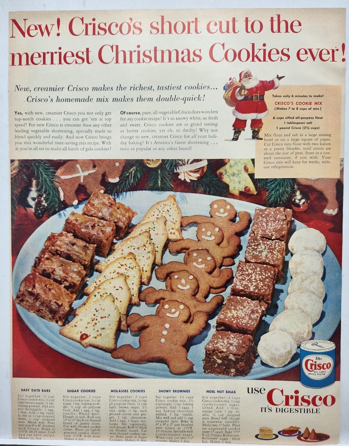 1952 Crisco Christmas Cookies MCM Vintage Print Ad Man Cave Art Deco 50\'s