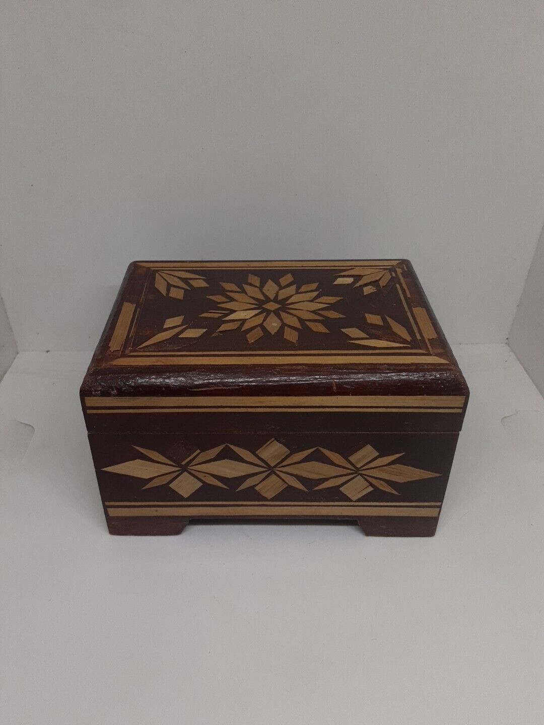 russian straw inlay wooden trinket box