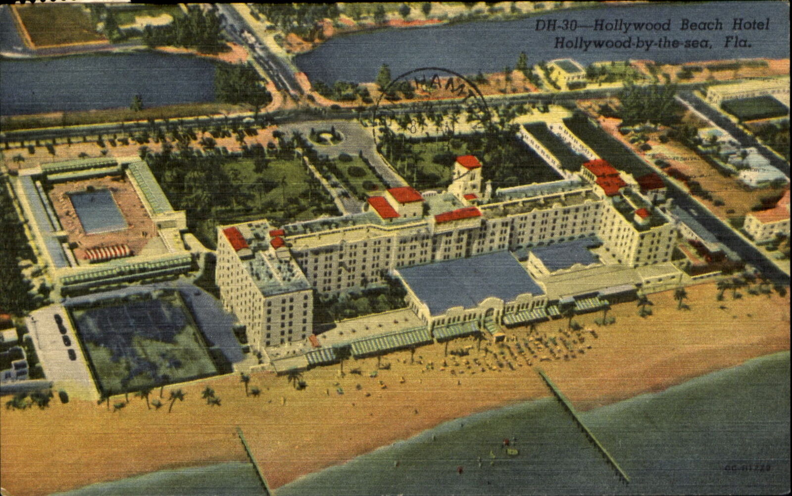 Hollywood Beach Hotel ~aerial view ~ Hollywood by the Sea Florida FL ~ 1950s