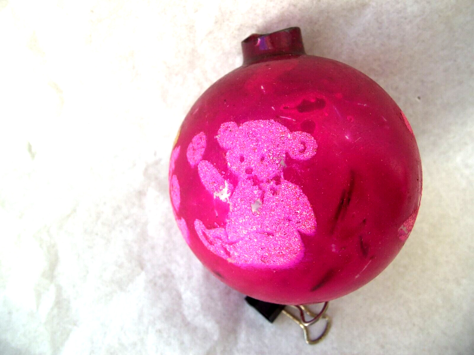 VTG Hot Pink Shiny Brite Children Toys Stencil Mica Ornament  LARGER  NO CAP