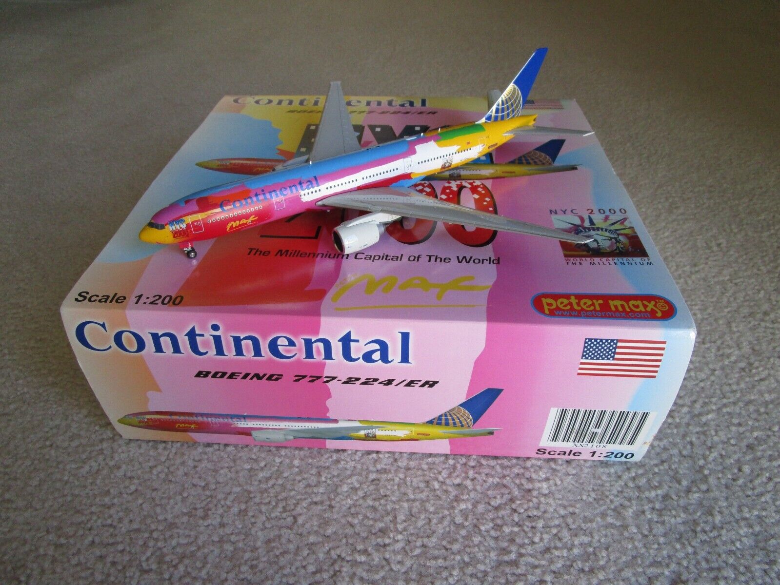 Continental Airlines 777-224ER, Peter Max, JC Wings, 1/200