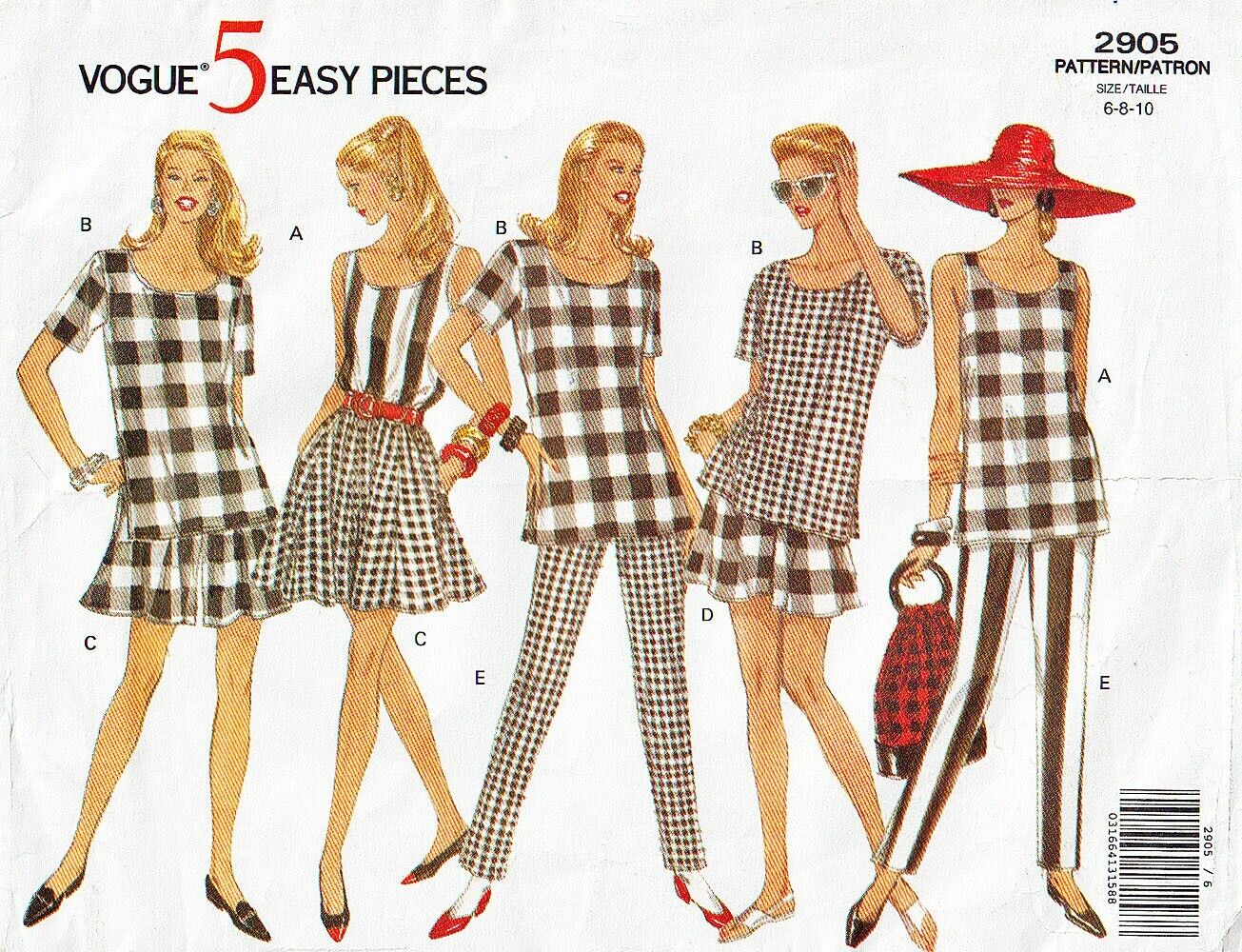 Vogue 5 Easy Pieces 2905 ©1992 Top, Split Skirt, Shorts, Pants, Size 6-8-10, FF