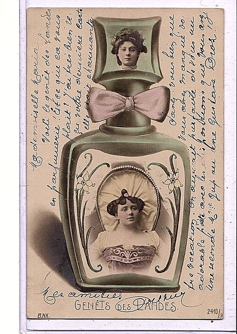 Surreal Real Photo Postcard RPPC - Two Beautiful Women in Perfume Bottle