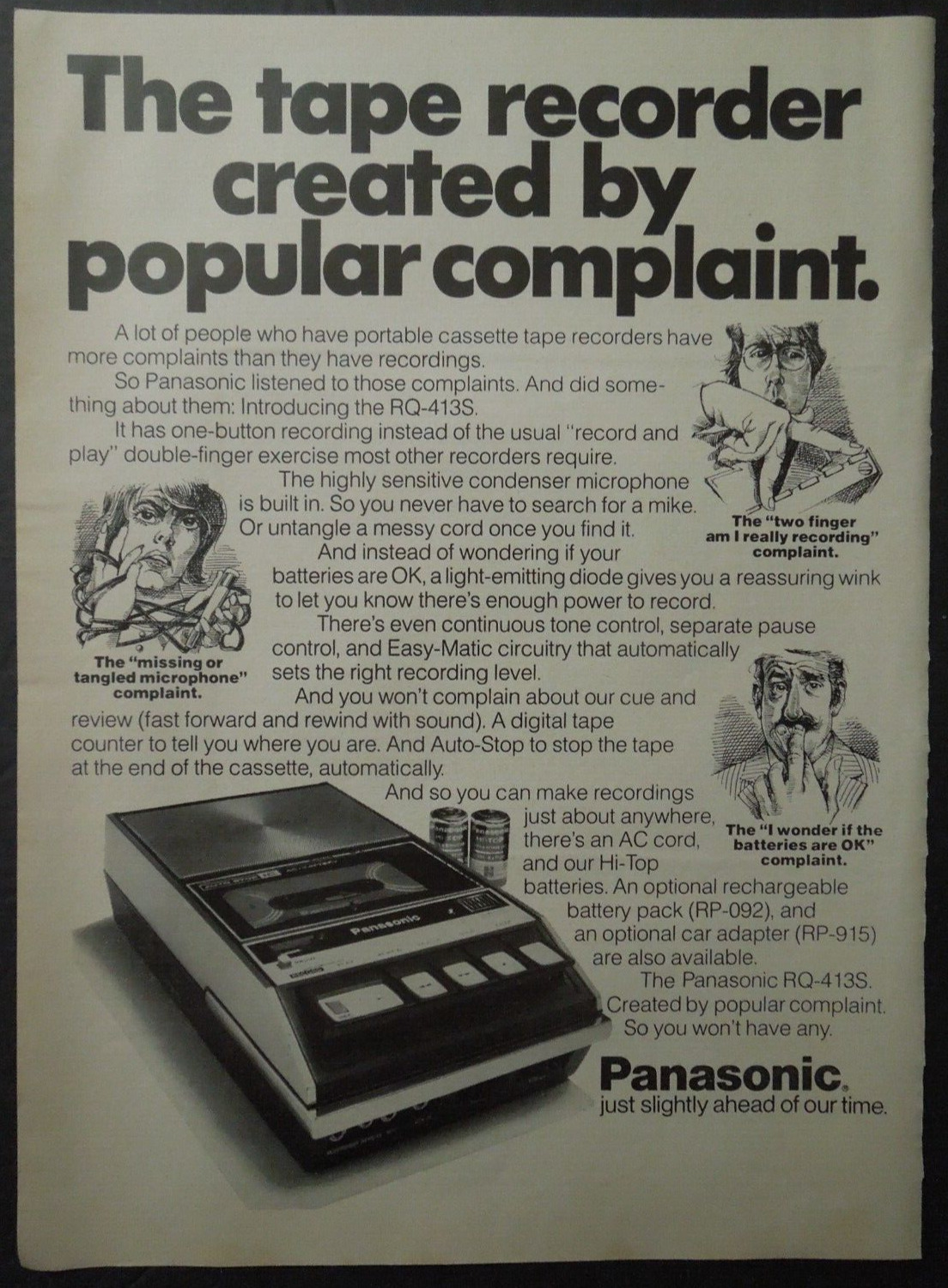 1974 PANASONIC RQ-413S Cassette Tape Recorder Magazine Ad
