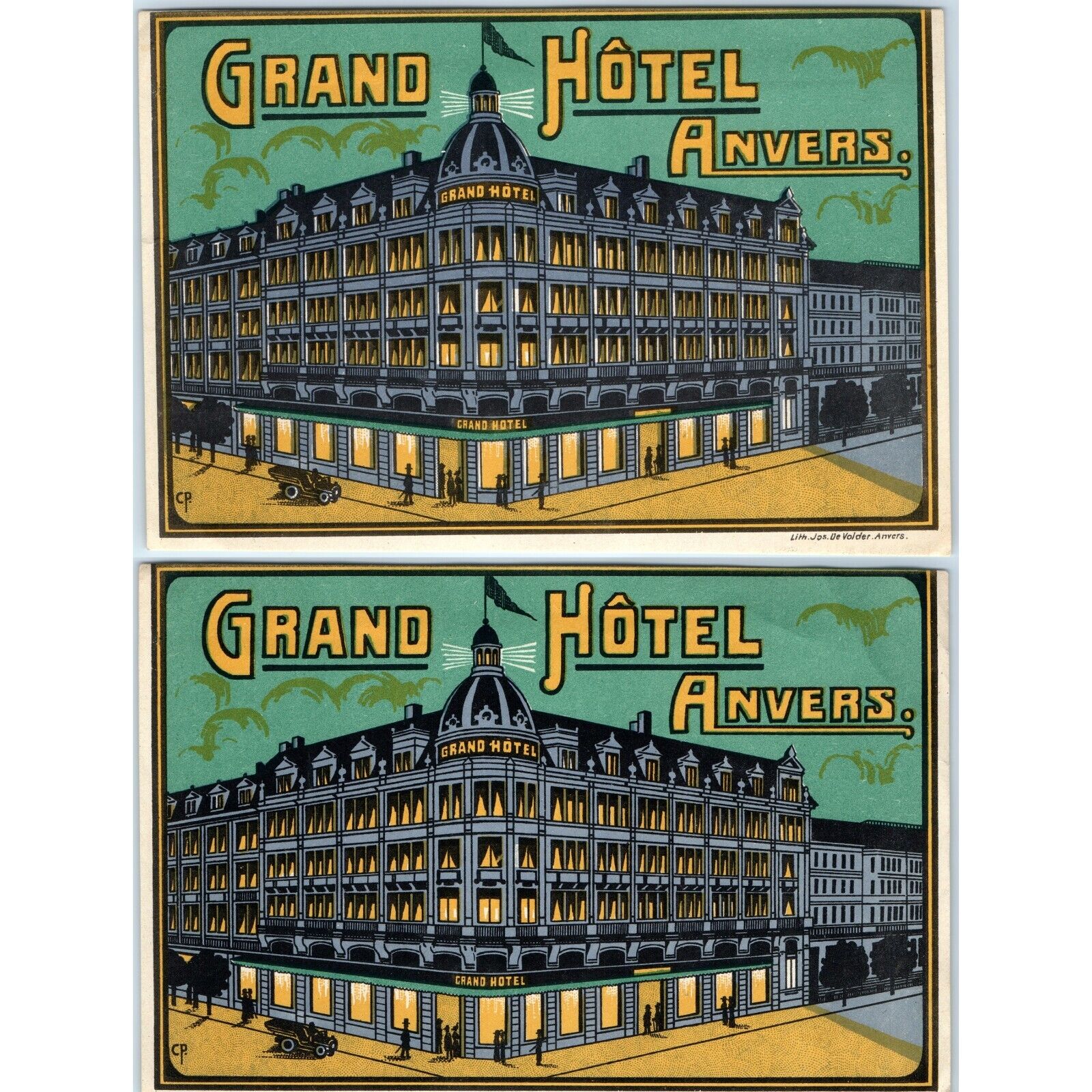 x2 LOT c1930s Antwerp, Belgium Luggage Label Grand Hotel Volder Decal Anvers 5D