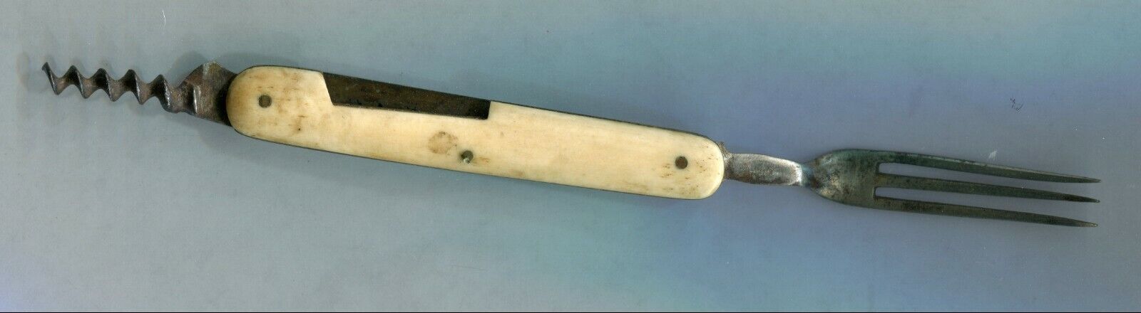 Antique 1900s Germany Bone Folding Pocket Traveler Fork & Cork Screw 