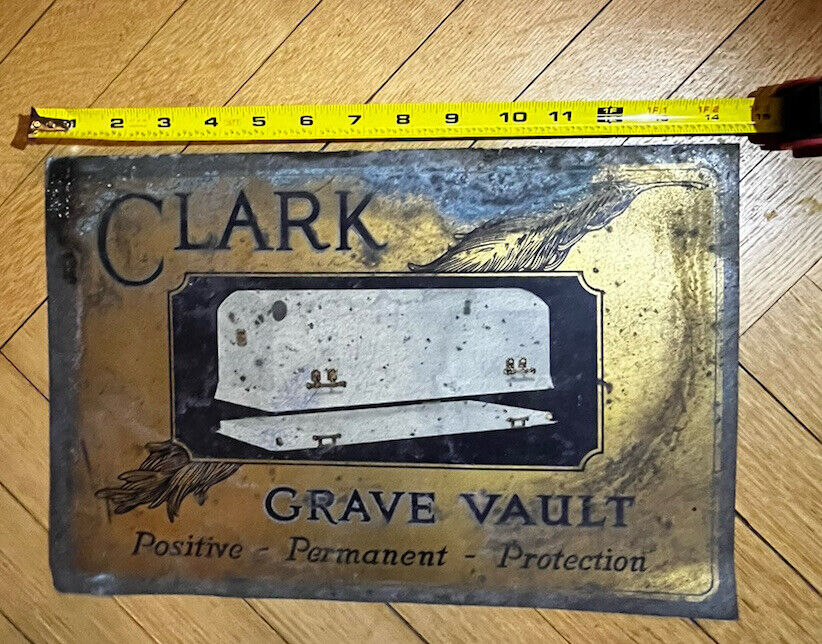Vintage Metal Funeral Sign “ Grave Vault “ Antique, Mortuary - SUPER RARE