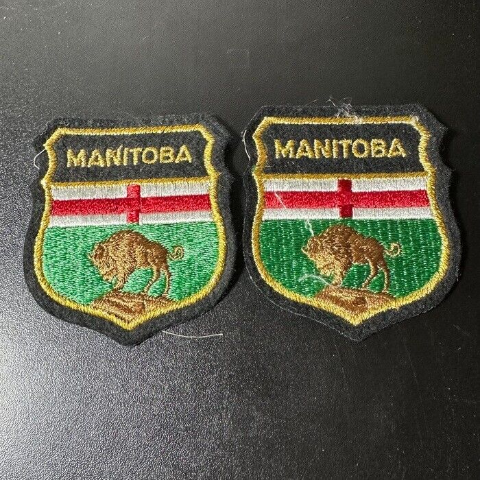 Lot of 2 Vintage Manitoba Canada Bison Buffalo Jacket Patch - 1970s Travel Sov