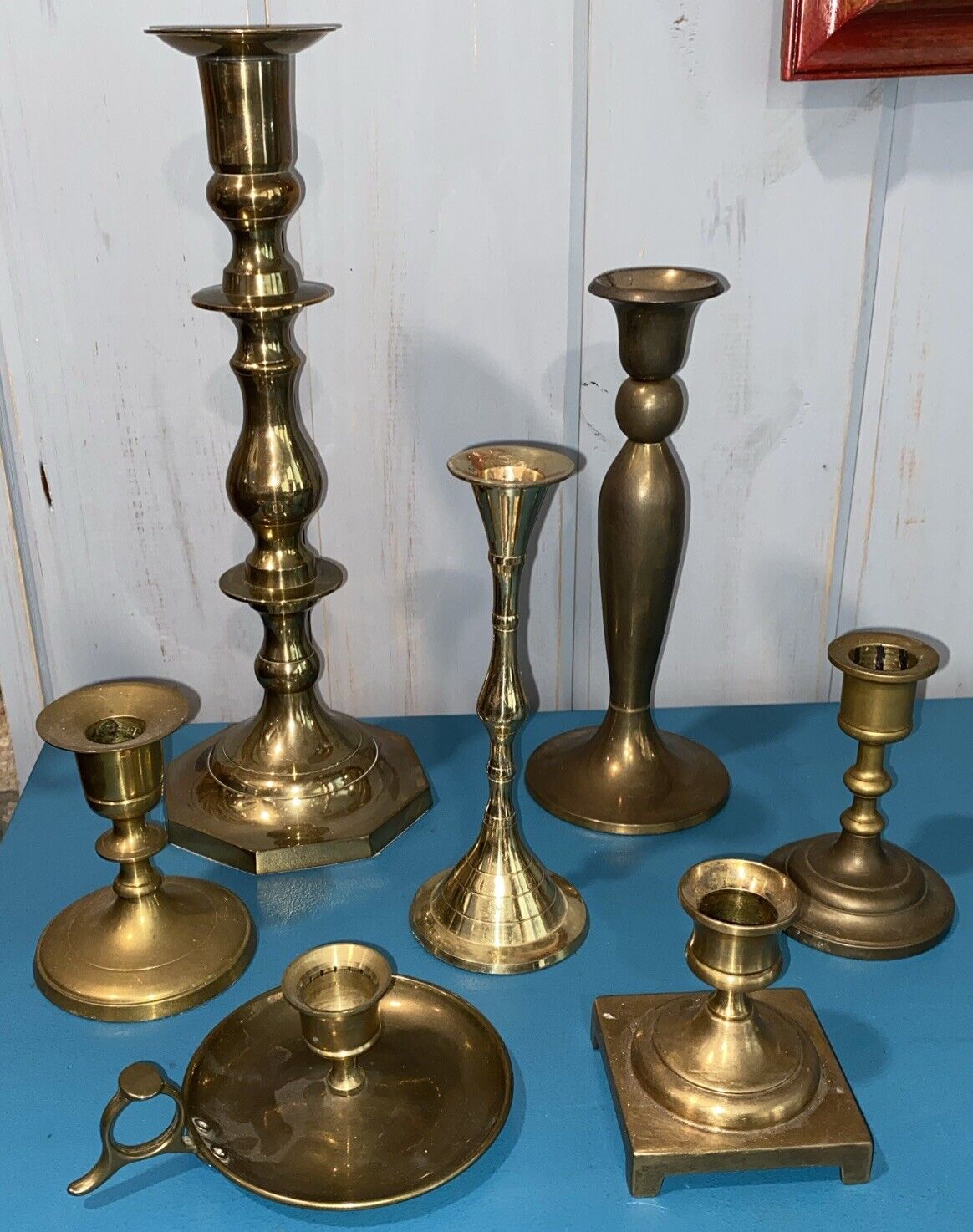 Mixed Lot of 8 Vintage Brass Candlesticks Holders Weddings Events Cottagecore