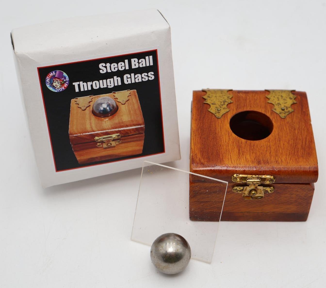 Steel Ball Thru Glass by Funtime Wooden Box Steel Ball Through Glass Magic Trick