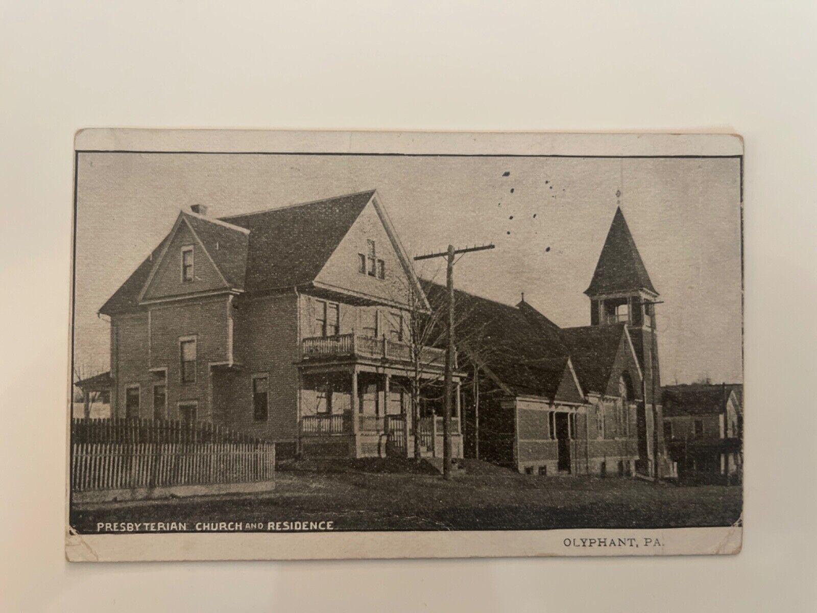 Presbyterian Church and Residence Olyphant PA vintage postally used 1906