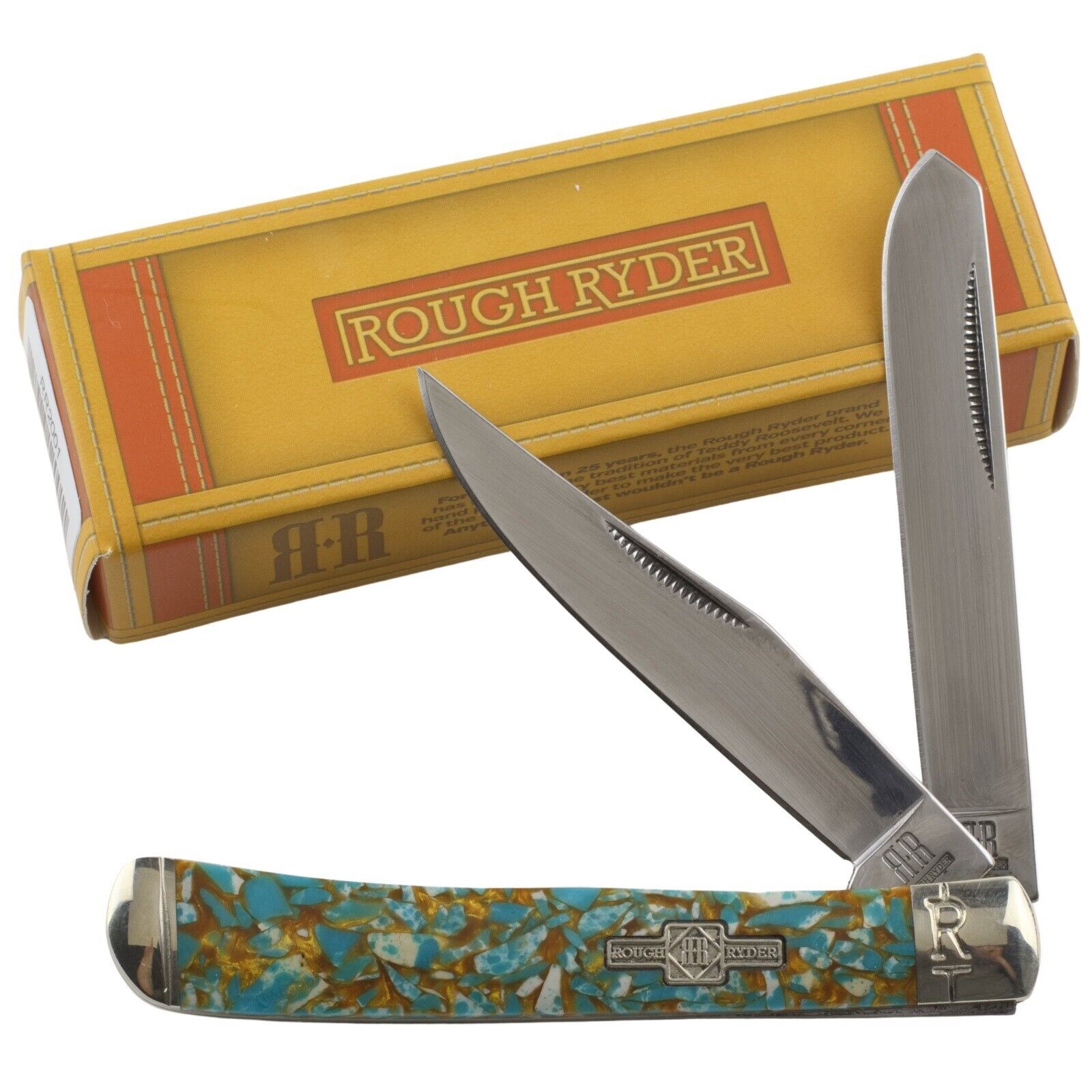 Rough Ryder Amber Turquoise Stone Trapper Folding Pocket Knife RR2001