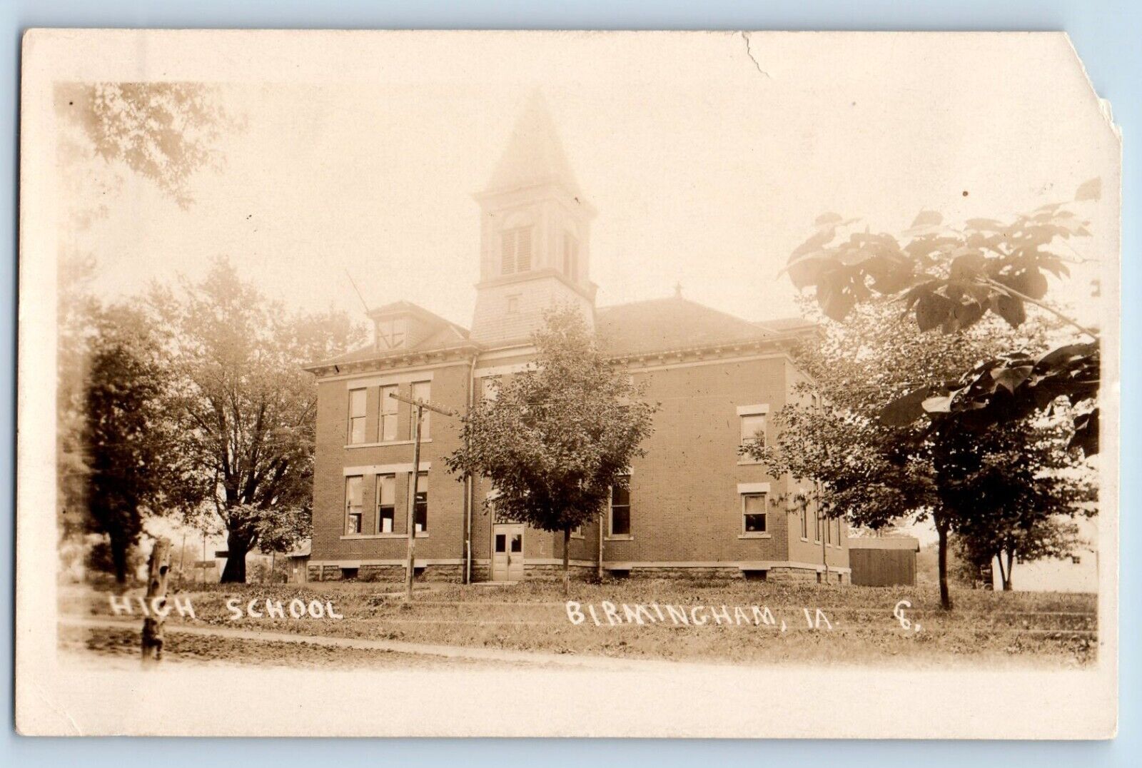 Birmingham Iowa IA Postcard RPPC Photo High School Building c1910's Antique