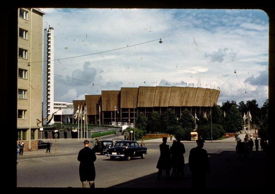 Vtg Orig Kodachrome 35mm Slide - 1952 OLYMPICS Helsinki Finland Stadium & Tower