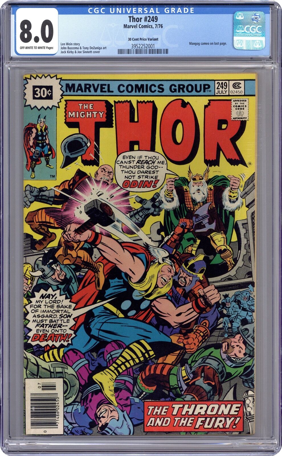 Thor 30 Cent Variant #249 CGC 8.0 1976 3952252001