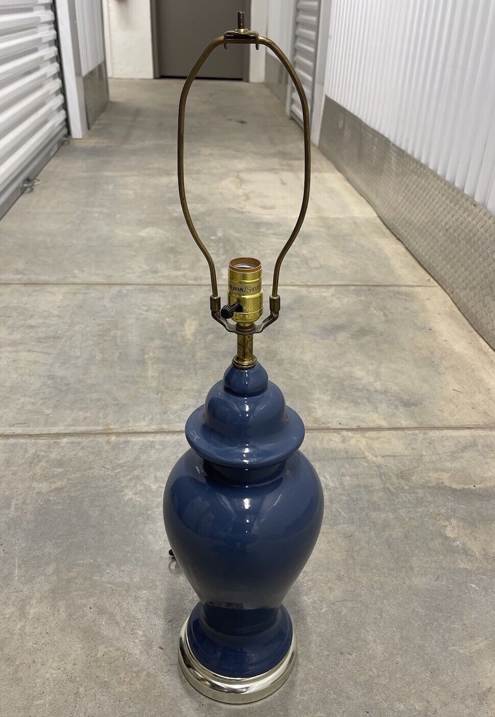 Mid Century Phil-Mar Sandel of Cleveland Large Blue Glaze  Table Lamp MCM