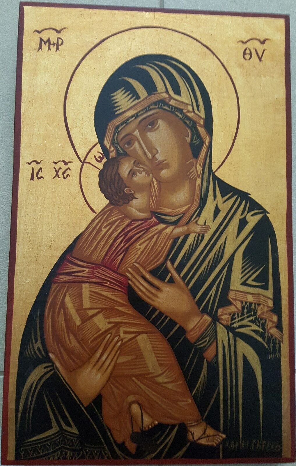 100% HANDPAINTED ART BYZANTINE ORTHODOX ICON Virgin Mary 40X24.5 cm. Wood Canvas