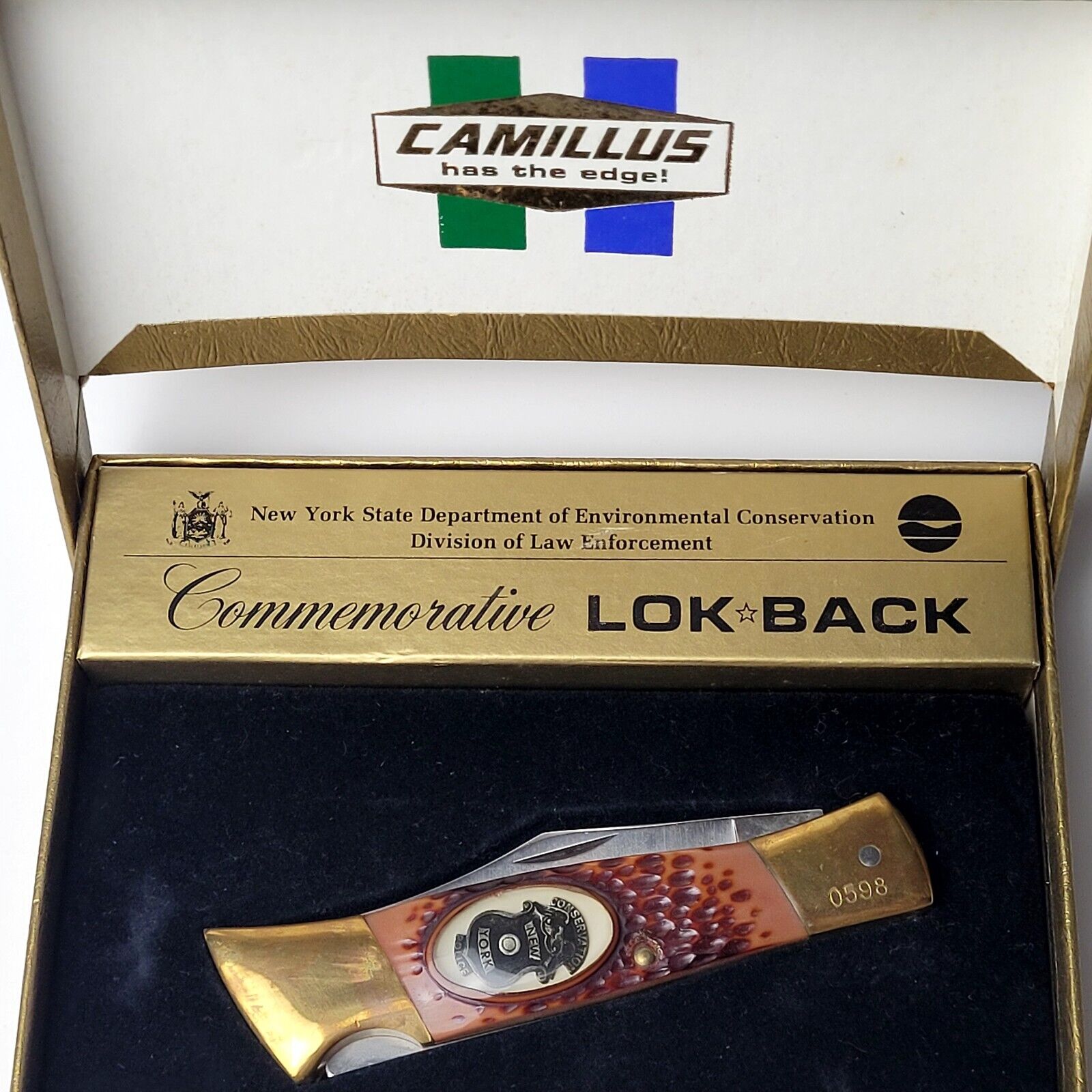 1980 Camillus Lok Back Knife Limited Commemorative NY Conservation Police NOS 