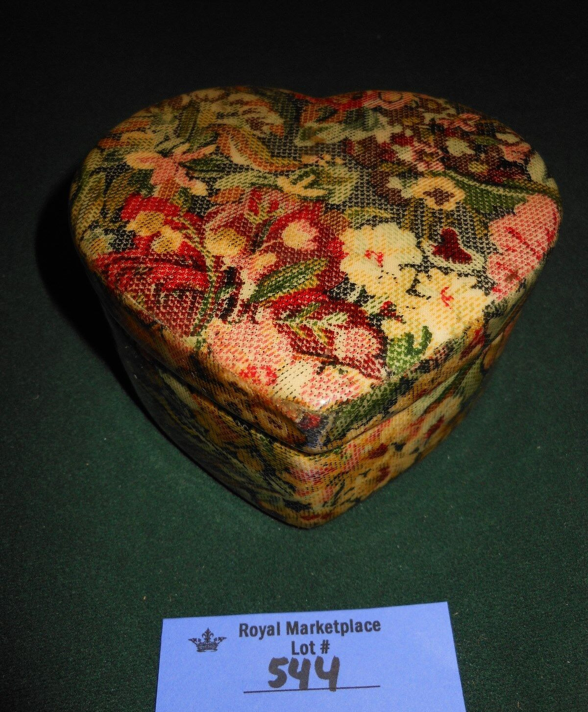 Vtg Ceramic Heart Jewelry Trinket Box Tapestry Decoupage Bella Casa