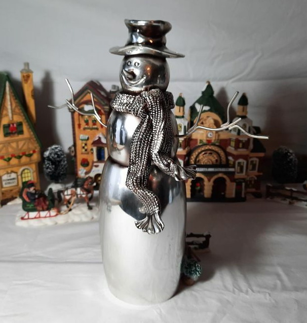 Large Chrome Painted Snowman Collectable Sculpture Figurine