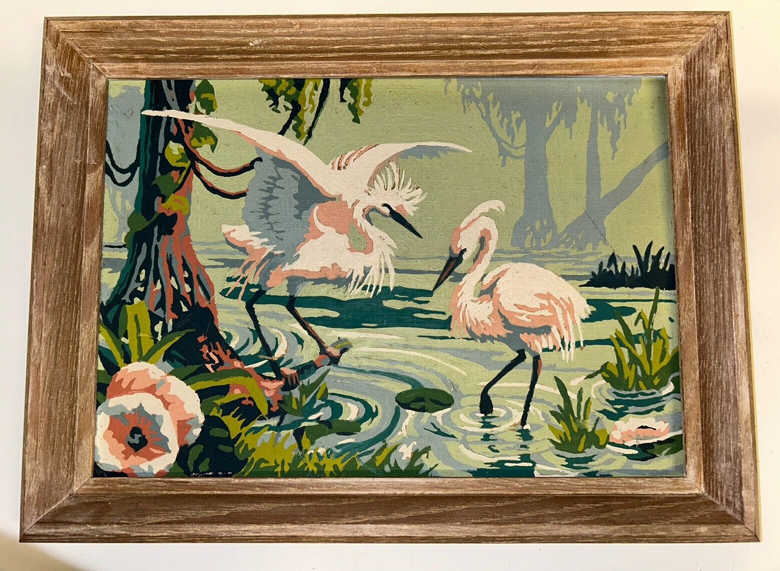 Vintage Herons Paint By Number PBN Painting Tropical Birds Blonde Frame 16”x12”