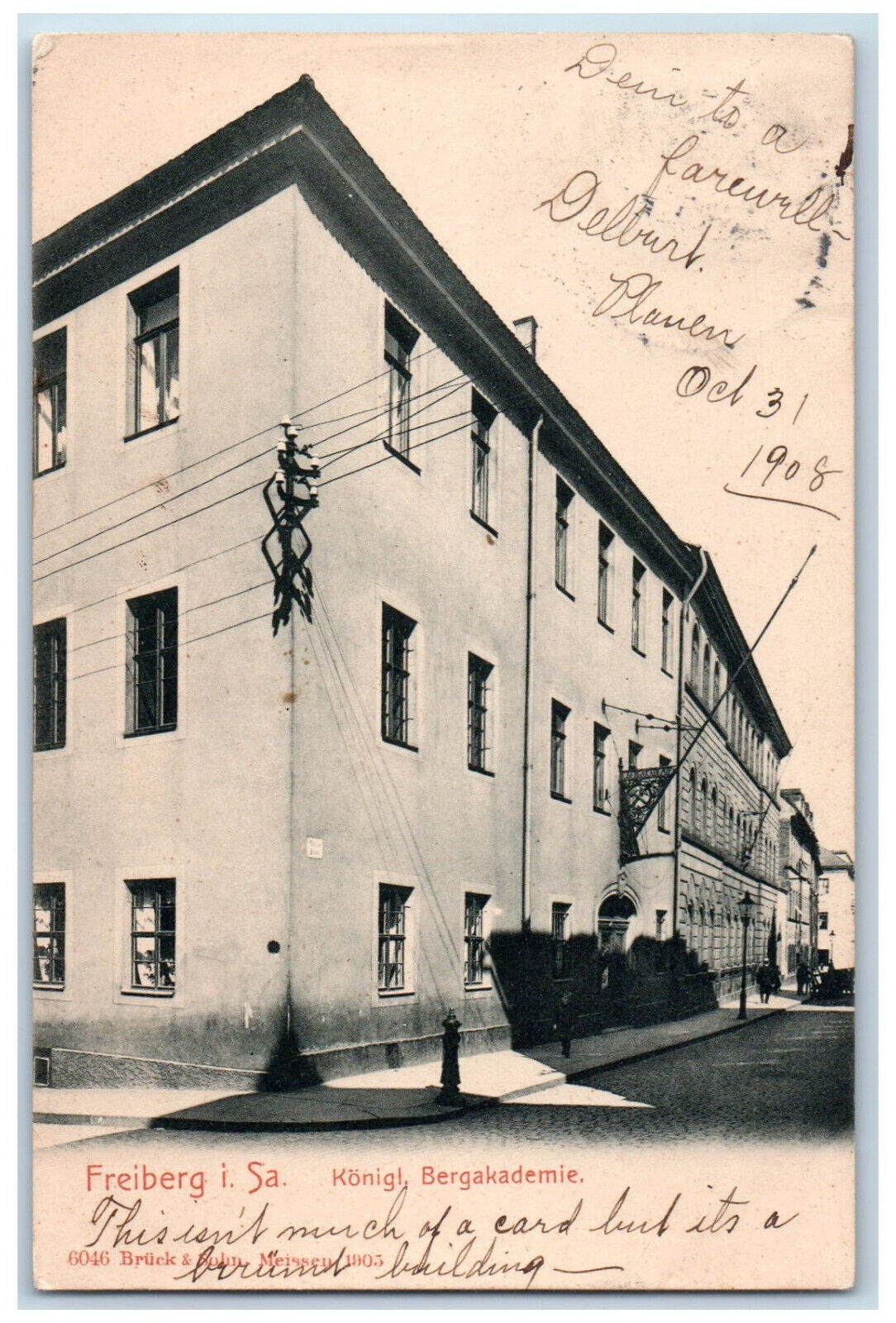 1908 Building View Konigl Bergakademie Freiberg I. Sa. Germany Posted Postcard