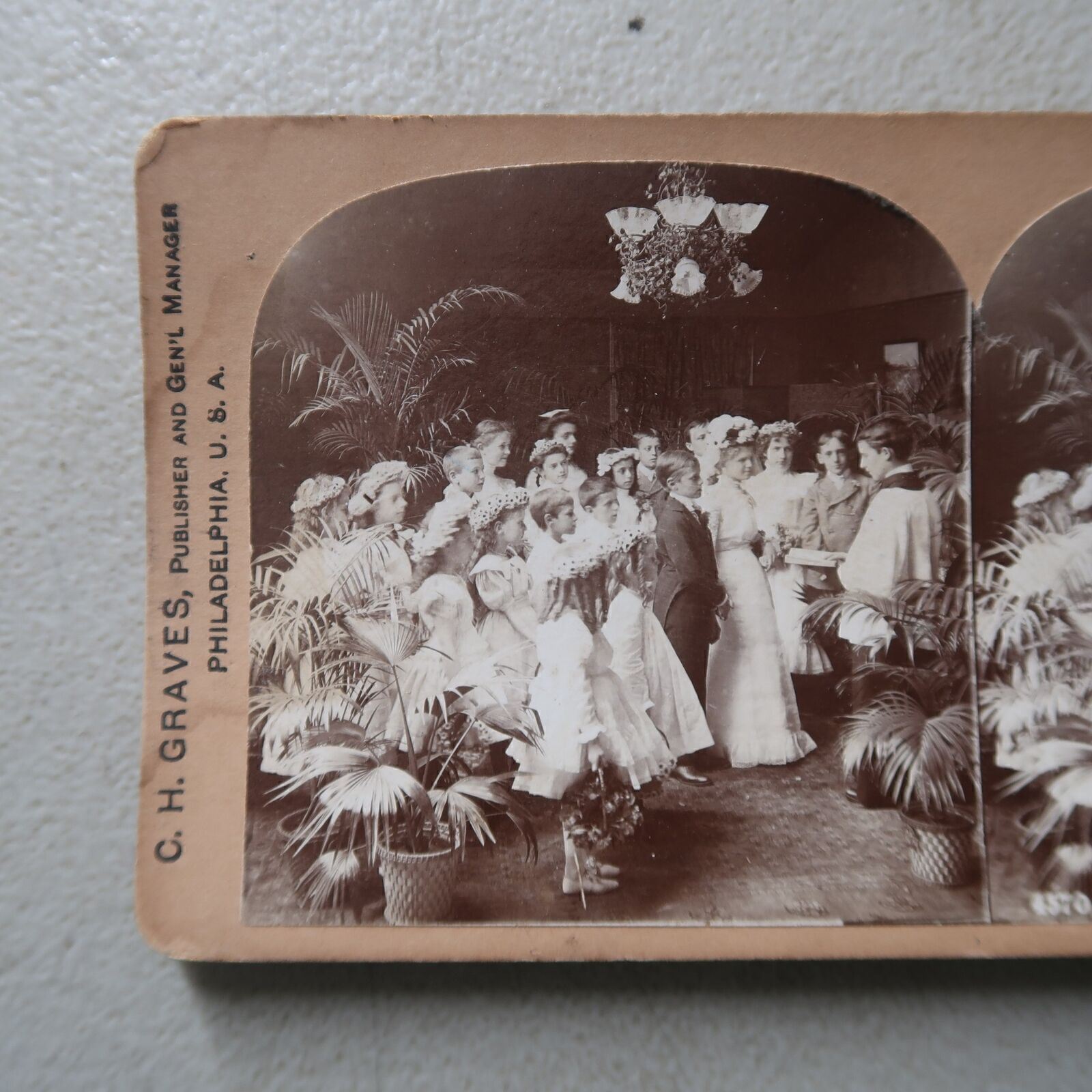 1890s ALL CHILDREN MINIATURE FLORAL WEDDING CEREMONY CH GRAVES STEREOVIEW 28-66