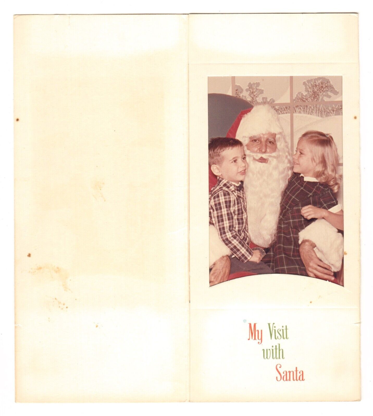 VTG Photo CHRISTMAS MALL SANTA CLAUS with little girl and boy OOAK | c1960s