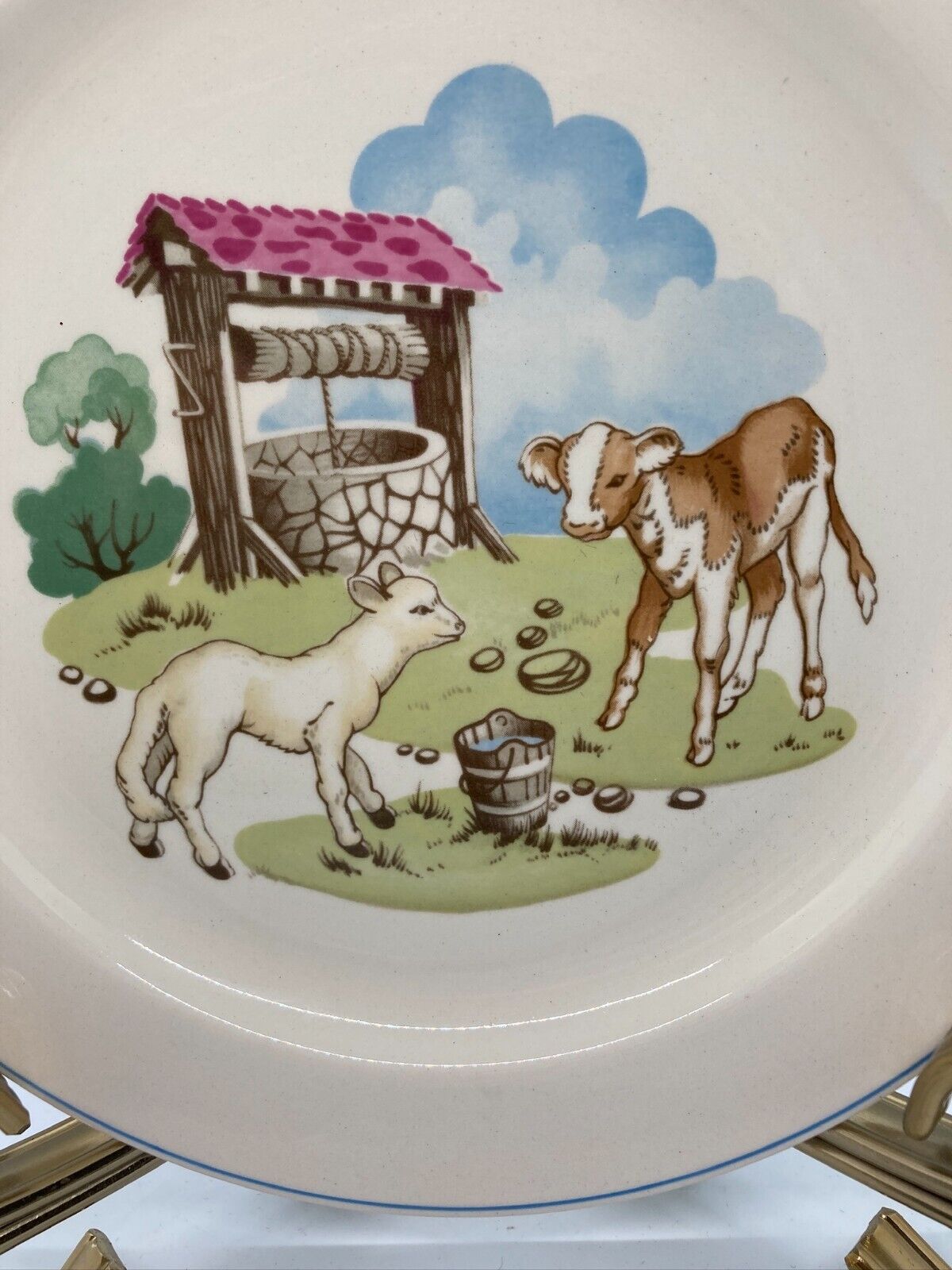 Vintage Copeland Spode Pets Farm 1962 Child's Plate Lamb and Calf at Well
