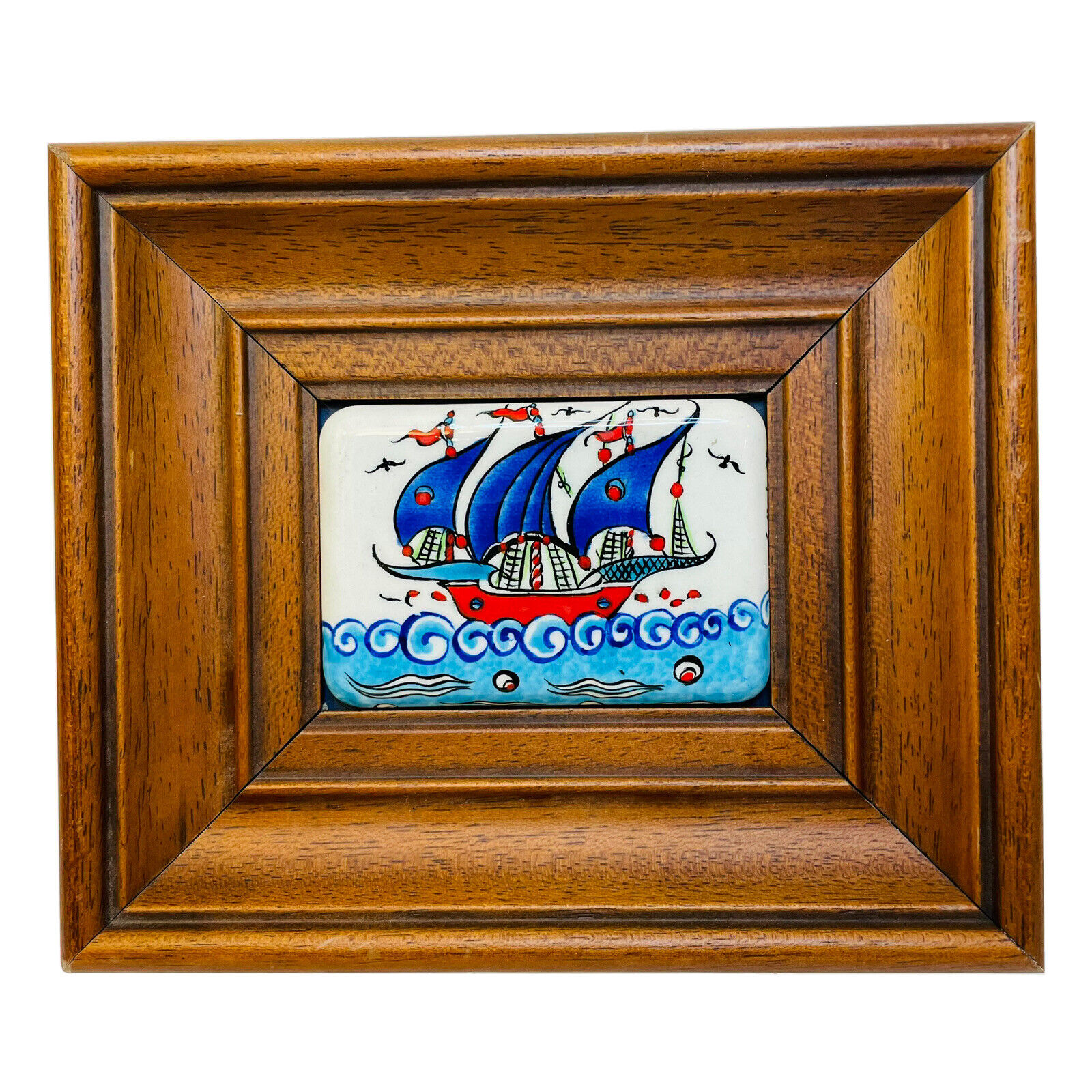 Framed Iznik TURKISH  Art Tile of a Clipper Ship Handmade and Signed 7\