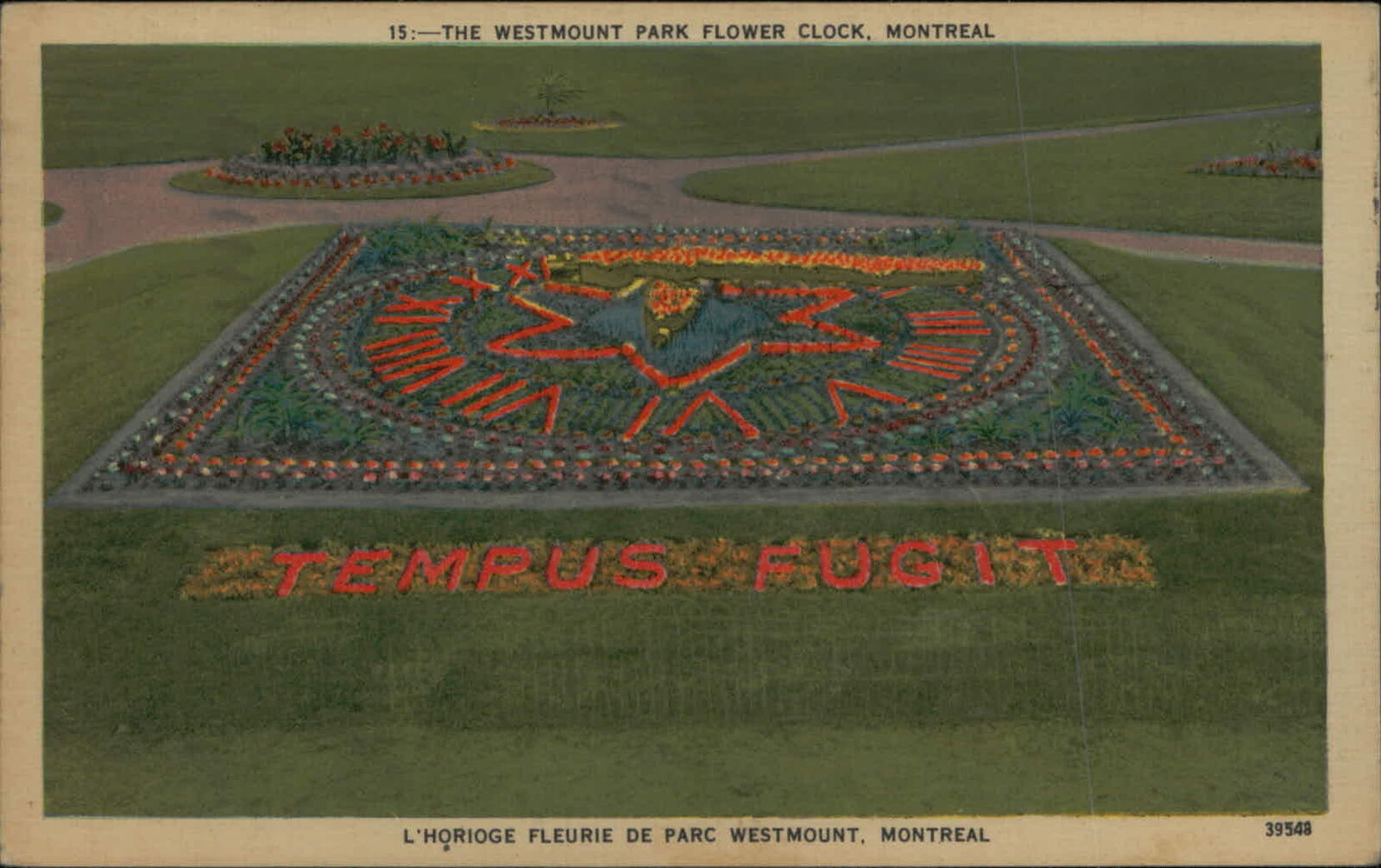 Postcard: 15:-THE WESTMOUNT PARK FLOWER CLOCK, MONTREAL L\'HORIOGE FLEU