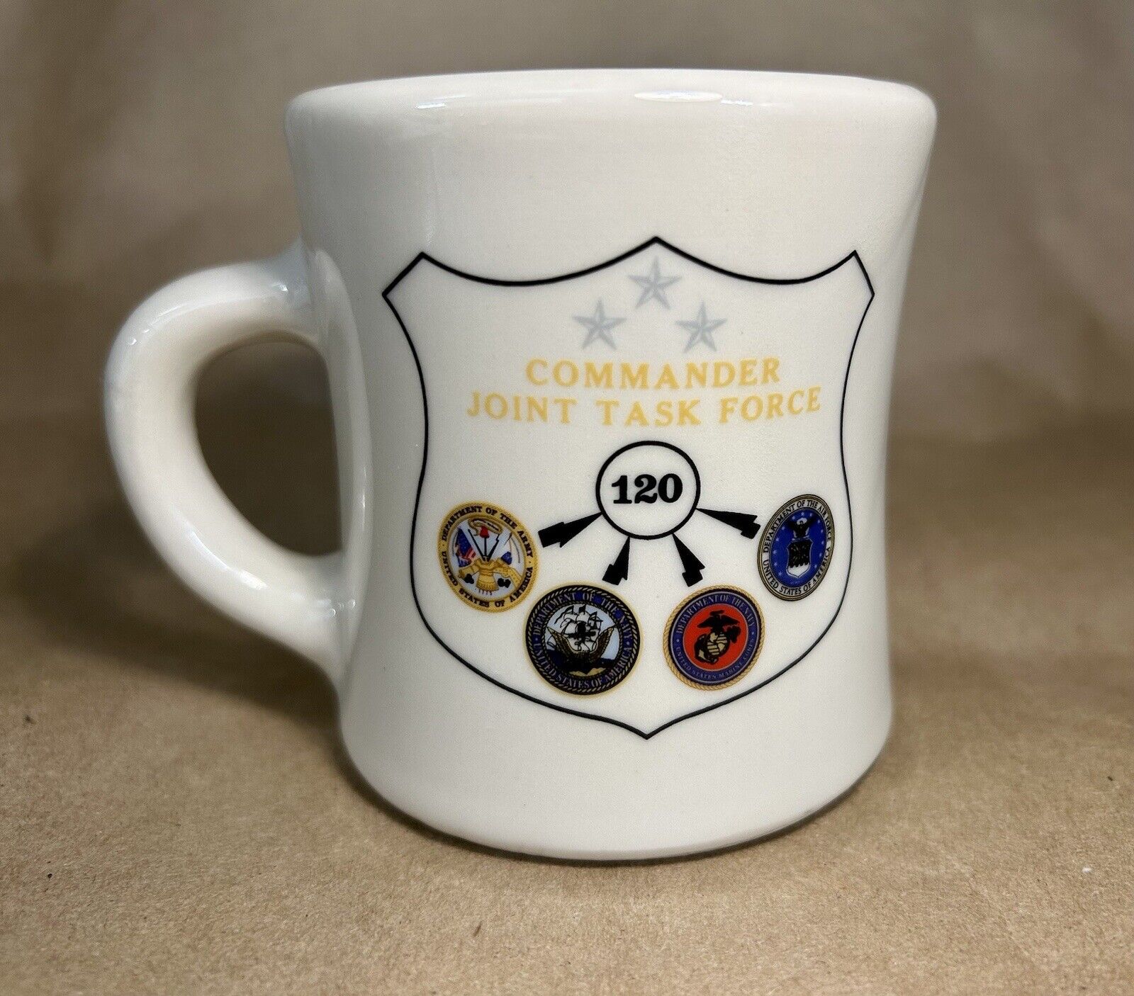 Vintage Commander Joint Task Force 120 Ceramic Diner Mug, Victor, Gold, USA