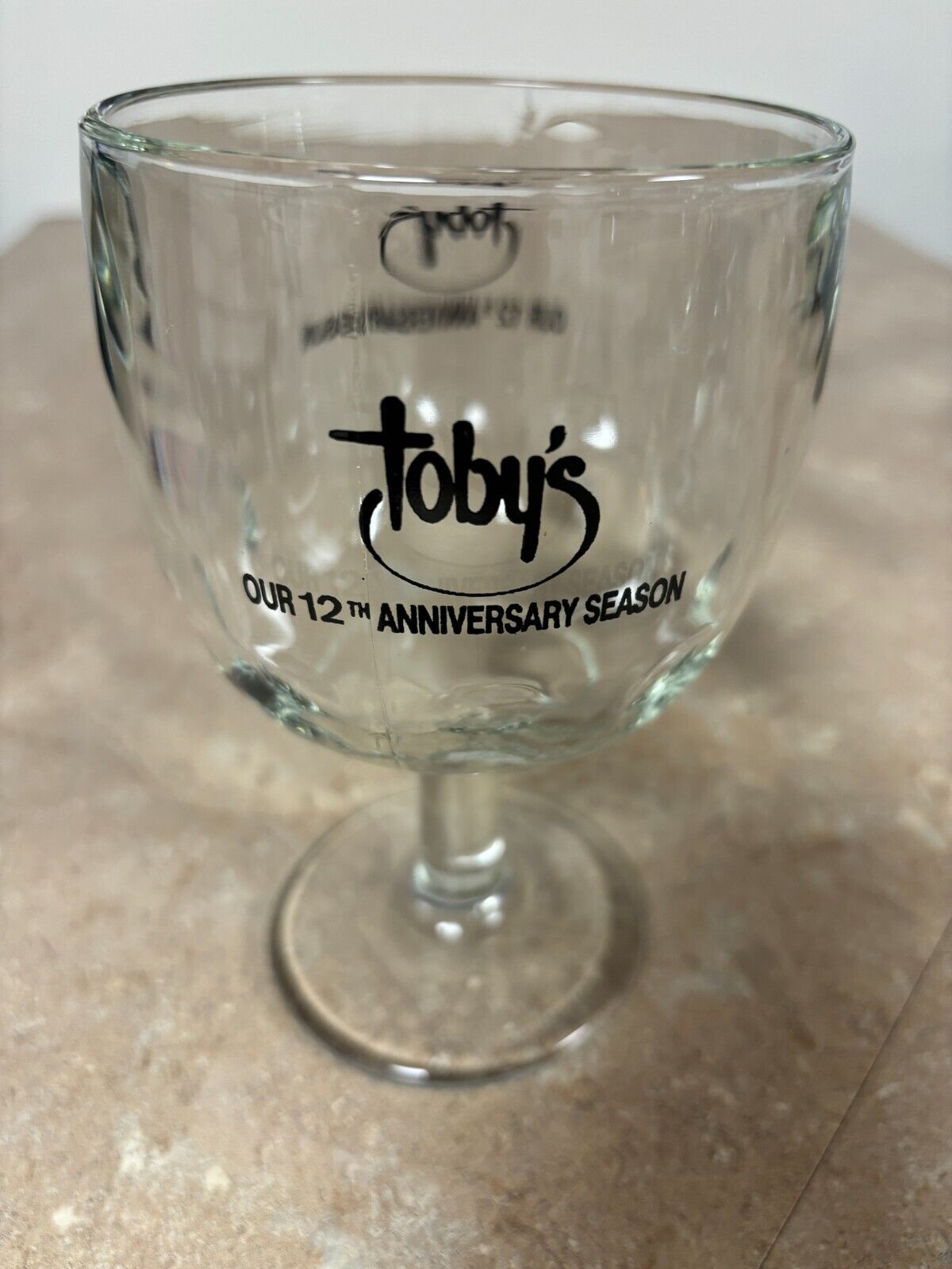 Vintage Toby\'s Pedestal Thumbnail Bar Glass Goblet 12th Anniversary Season