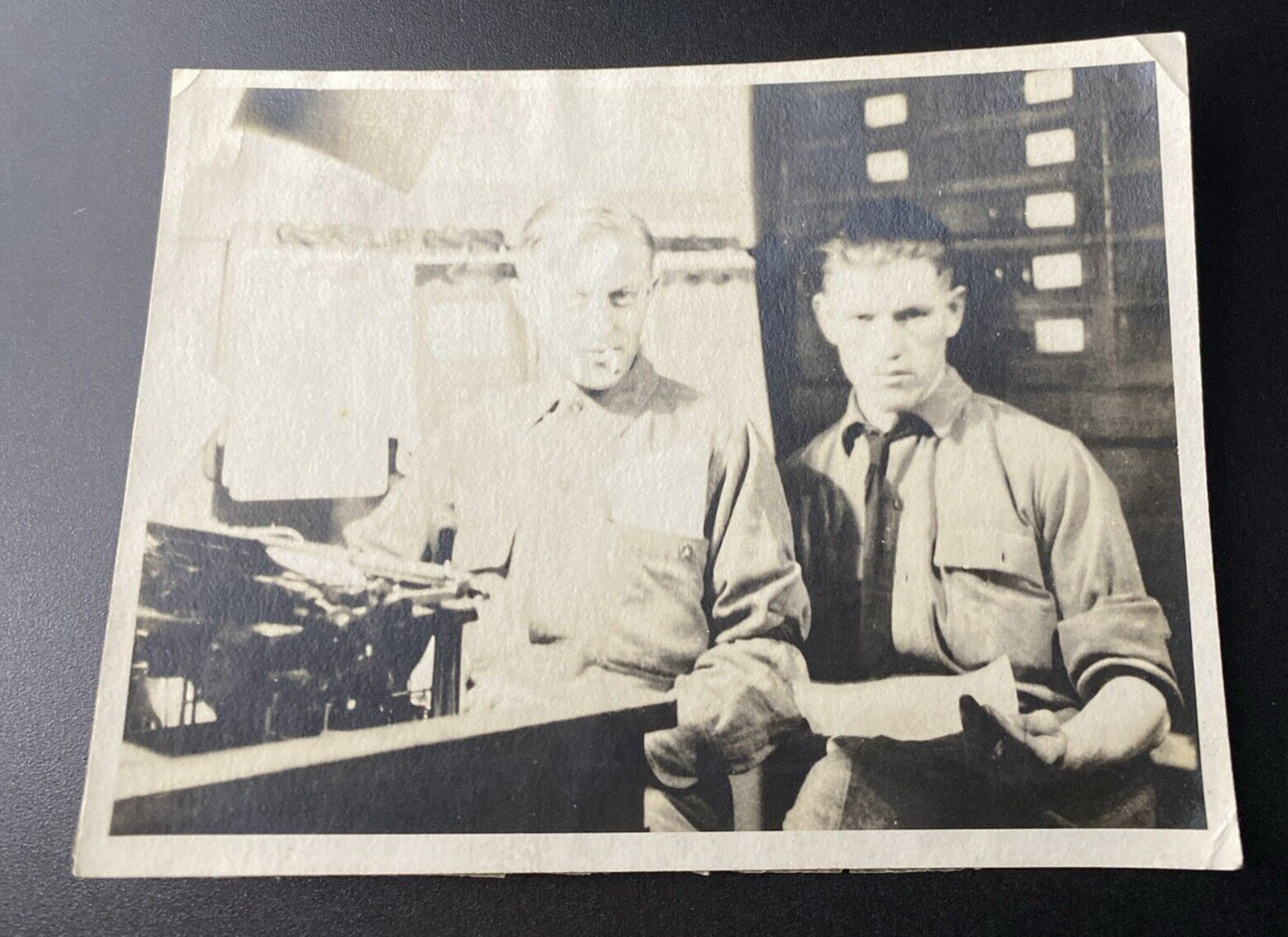 1910s-1920s Men Working Smoking in Office Remington? Typewriter Old Photo P12n23