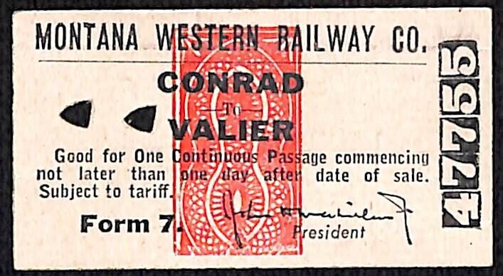 Montana Western Railway Ticket Conrad to Valier 1959 #47755 Scarce