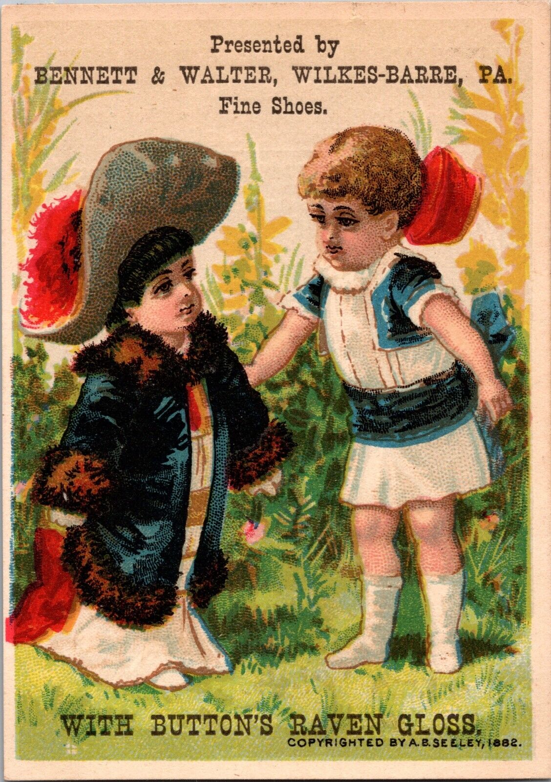 AO-459 PA Wilkes-Barre Bennett Walter Fine Shoes Two Girls Victorian Trade Card