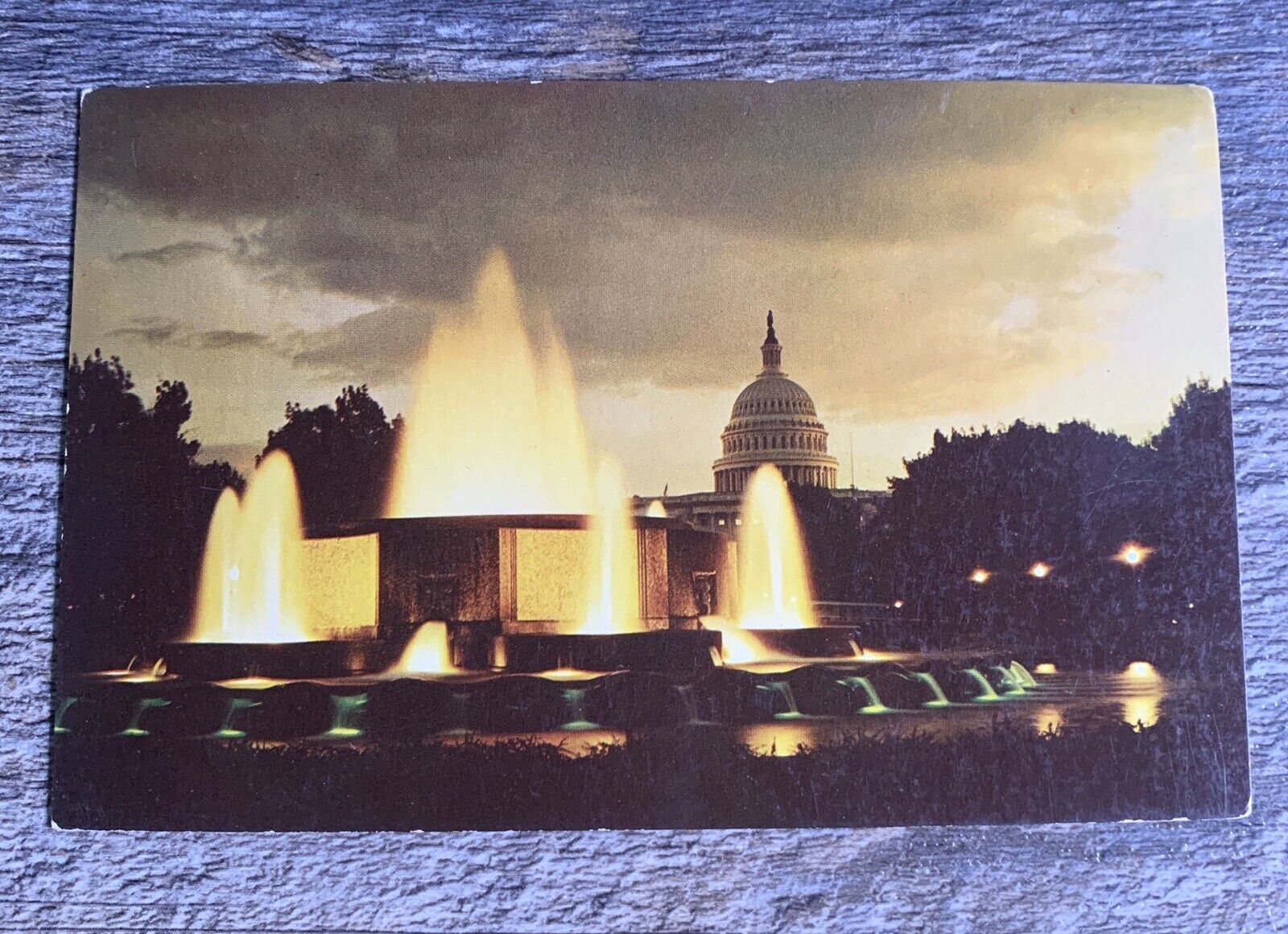 VTG Chrome Washington D.C. at Night  Fountains with the Capitol in Background