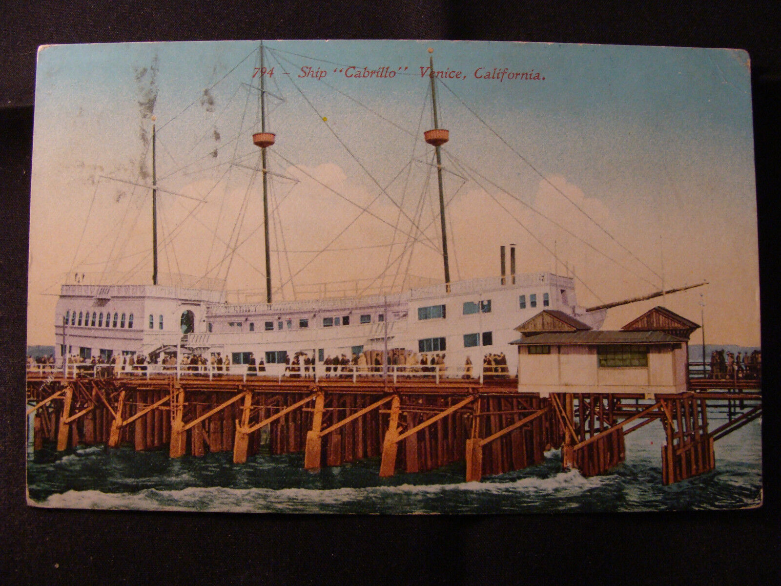 Ship Cabrillo postcard Venice CA 1919