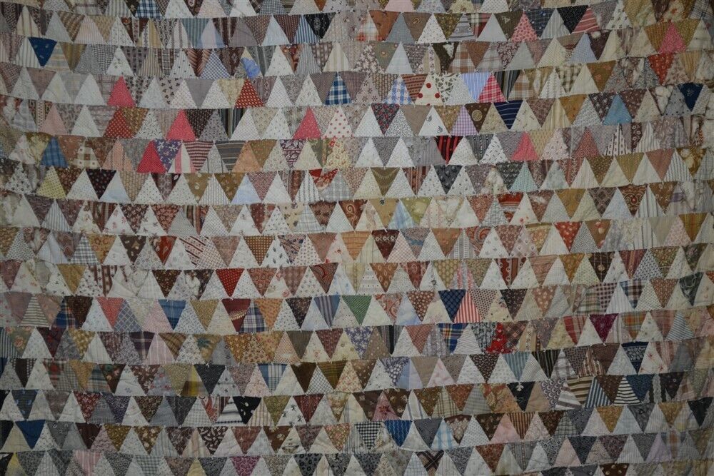 antique early patchwork quilt tied 72x74 in. rough cutter 1850 fabric original 