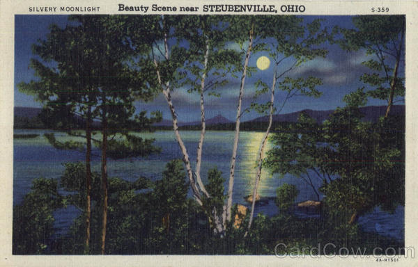 Steubenville,OH Silvery Moonlight Jefferson County Ohio Linen Postcard Vintage