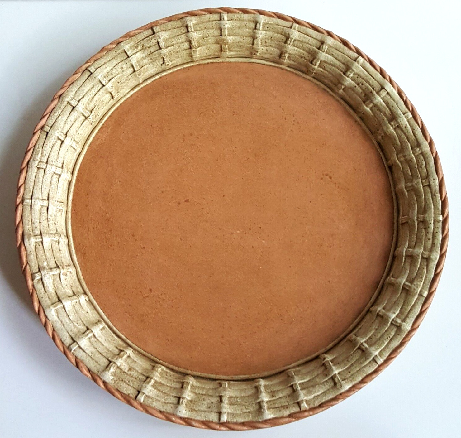 Ethan Allen Large Faux Wicker and Terracotta Color Tray Platter Rope Rim Italy