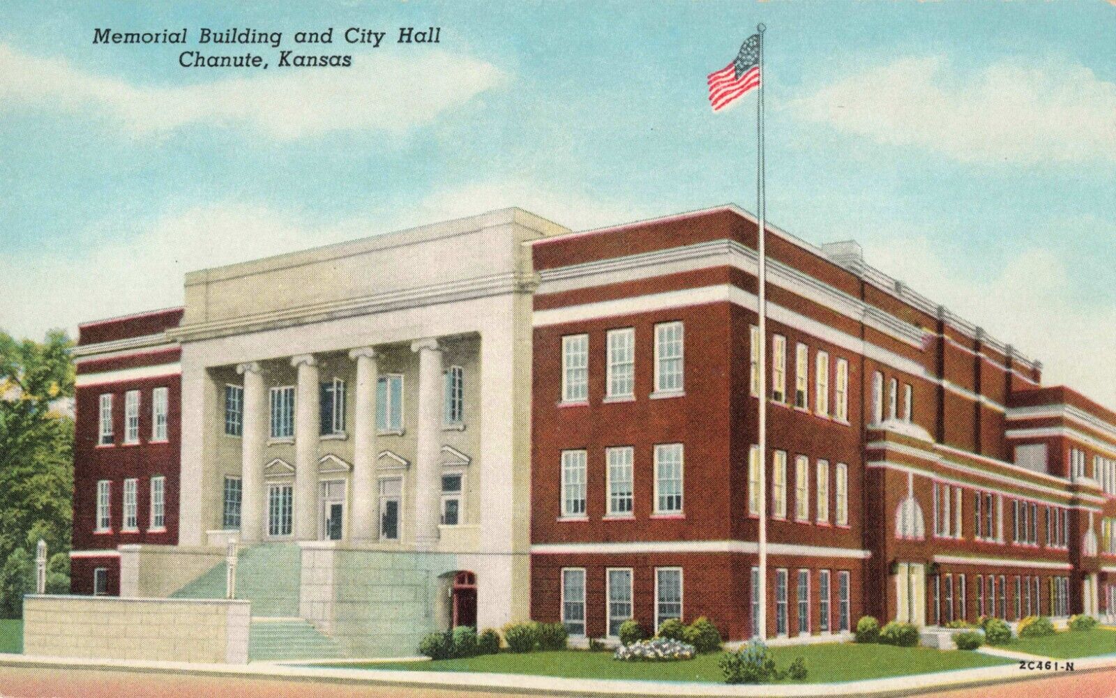 Chanute KS Kansas, City Hall & Memorial Building, Vintage Postcard