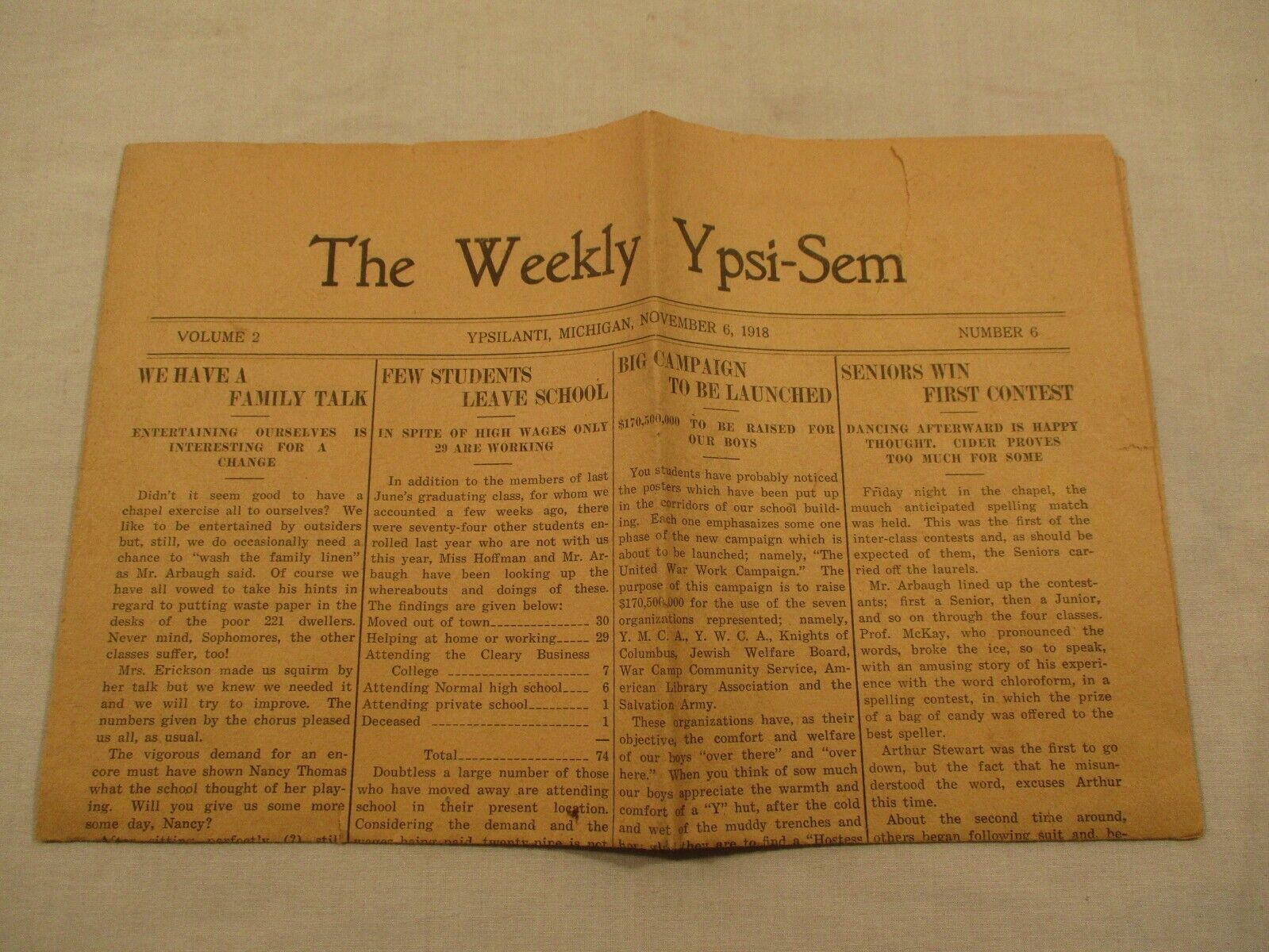 Antique 1918 Ypsilanti Michigan Ypsi-Sem Newspaper WWI Fundraising Bonds WW1