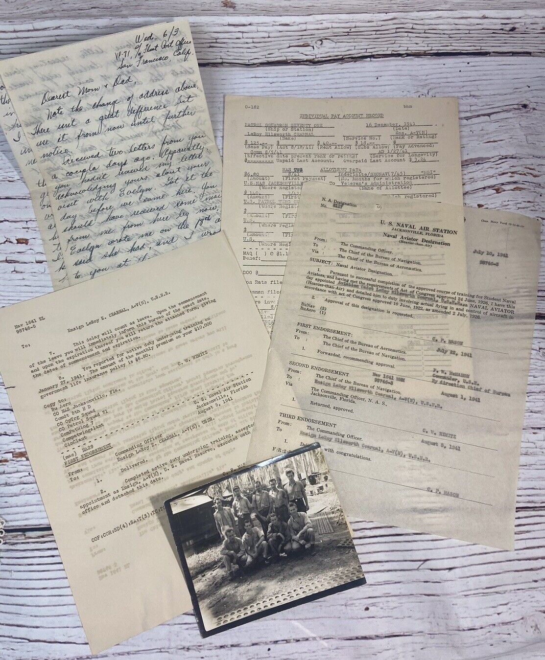 WWII VP 71/ VP 54 Black Cat PBY Pilot 1941 Duty Orders, Group Photo, 1942 Letter