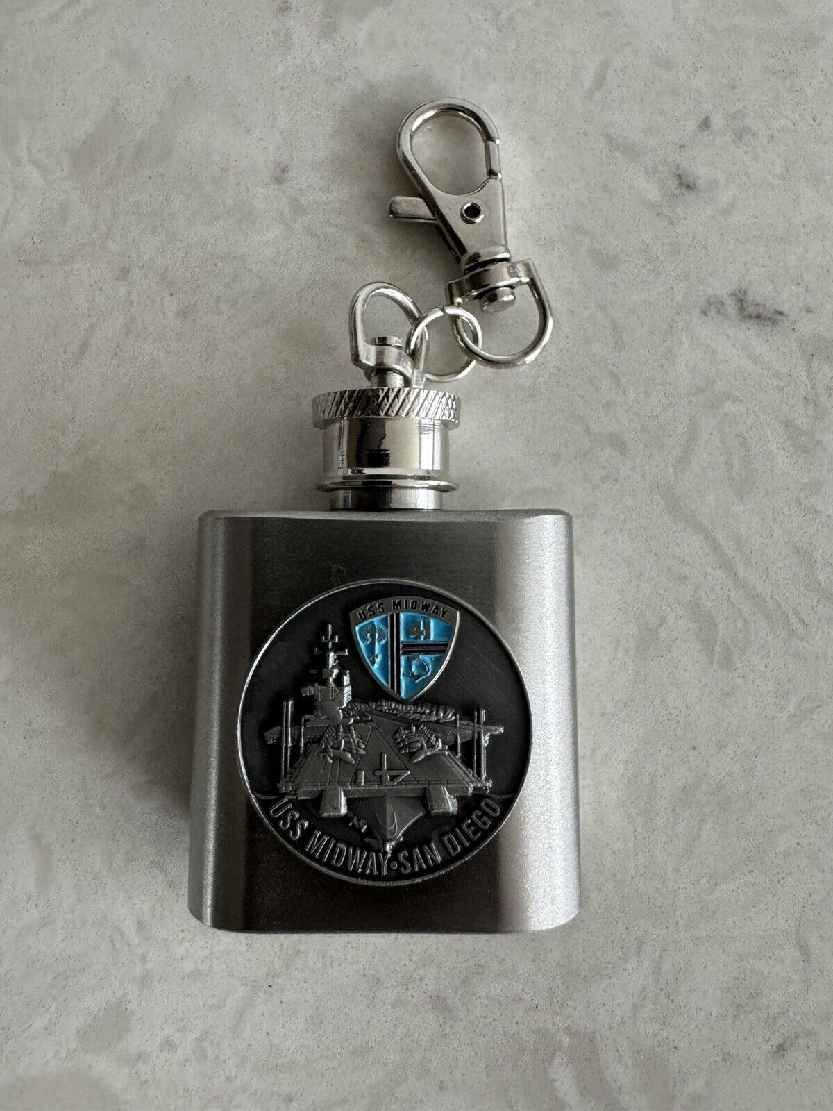 1 oz Brushed STAINLESS STEEL USS MIDWAY SAN DIEGO MINI FLASK KEY CHAIN (NEW)