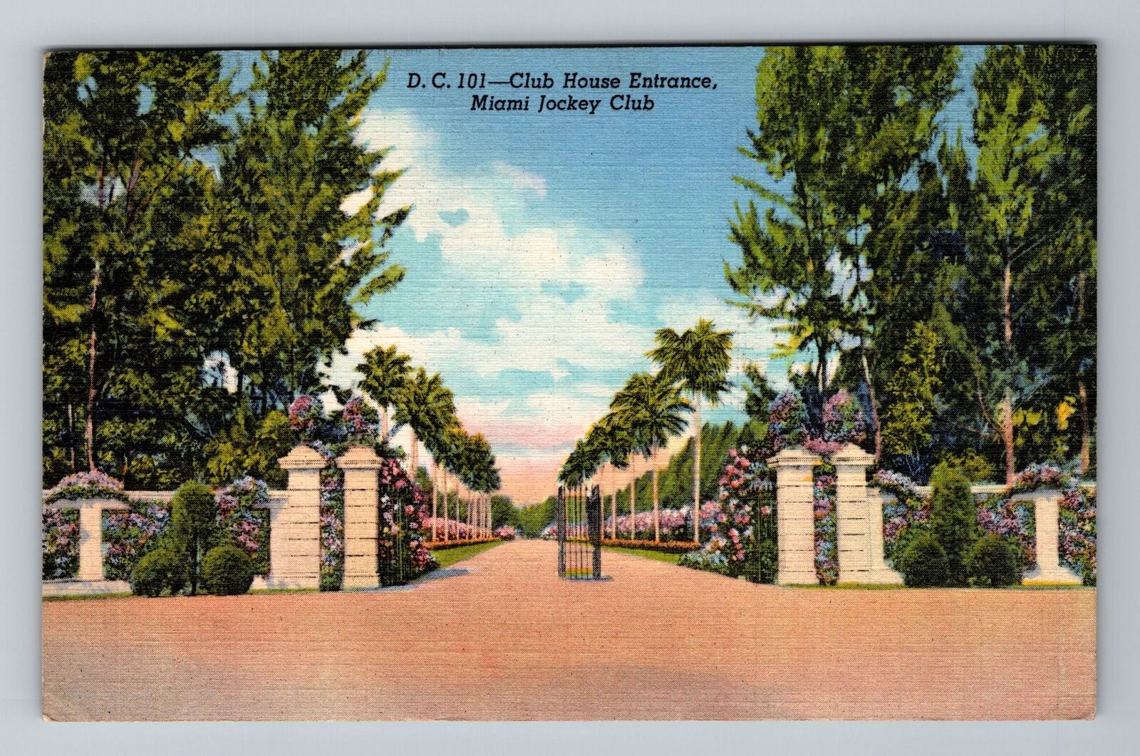 Miami FL-Florida, Club House Entrance, Jockey Club, Vintage c1946 Postcard