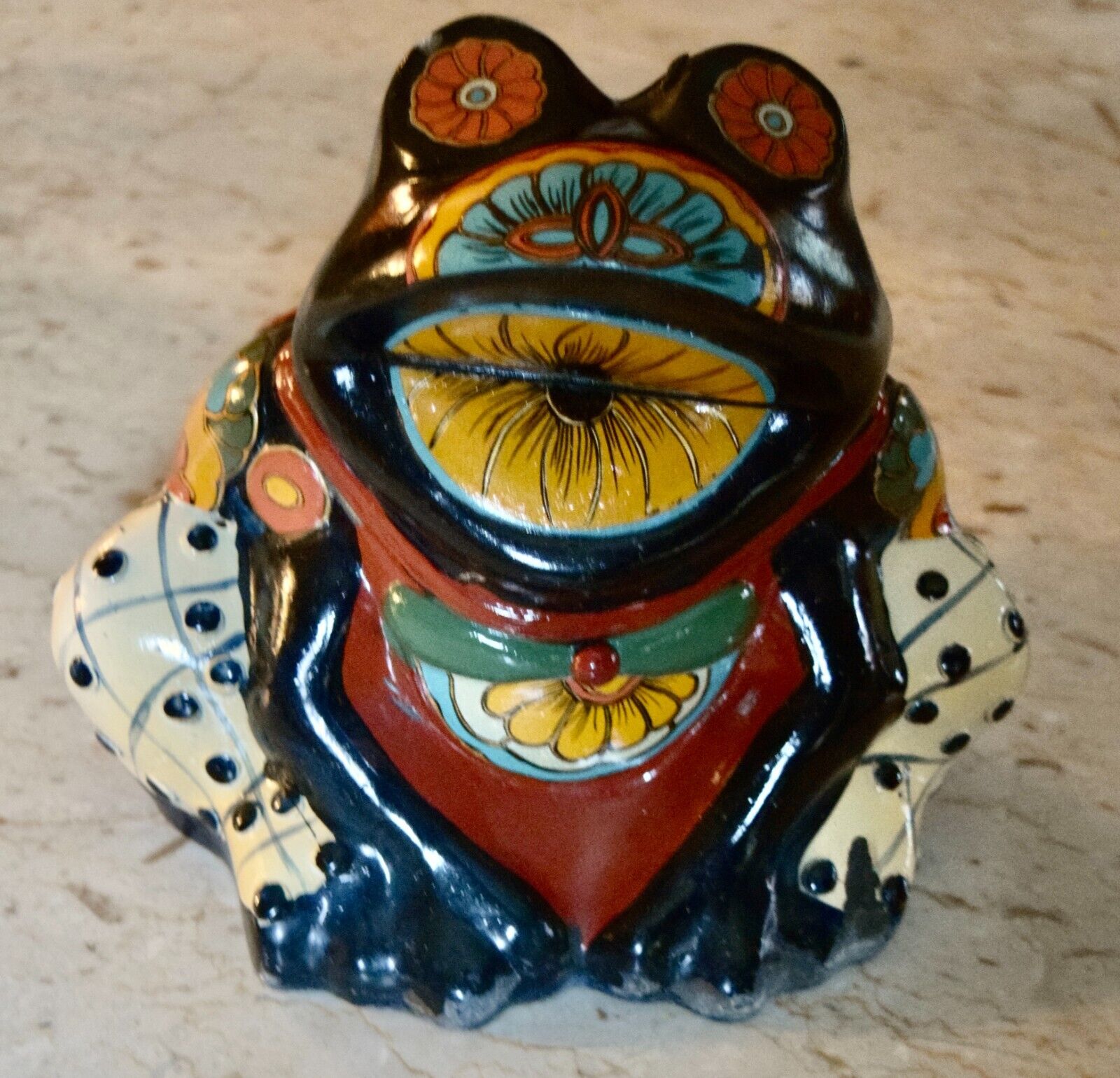 Colorful Vintage Large Ceramic Frog Planter #8341