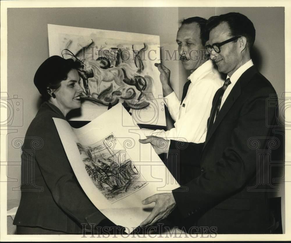 1957 Press Photo Scholastic Arts Award Exhibit Judges at Foley\'s Town Hall