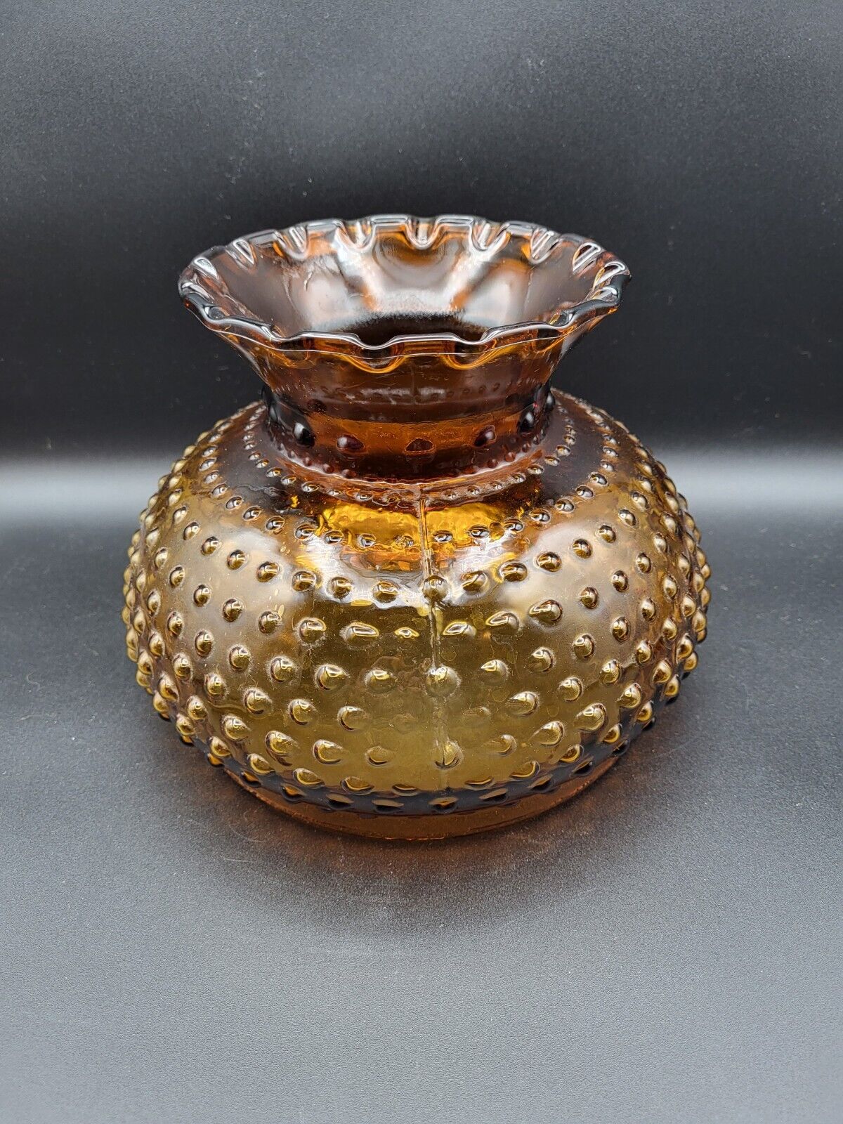 Vintage Amber Hobnail Hurricane Parlor Lamp Glass Shade Ruffled Edge Replacement