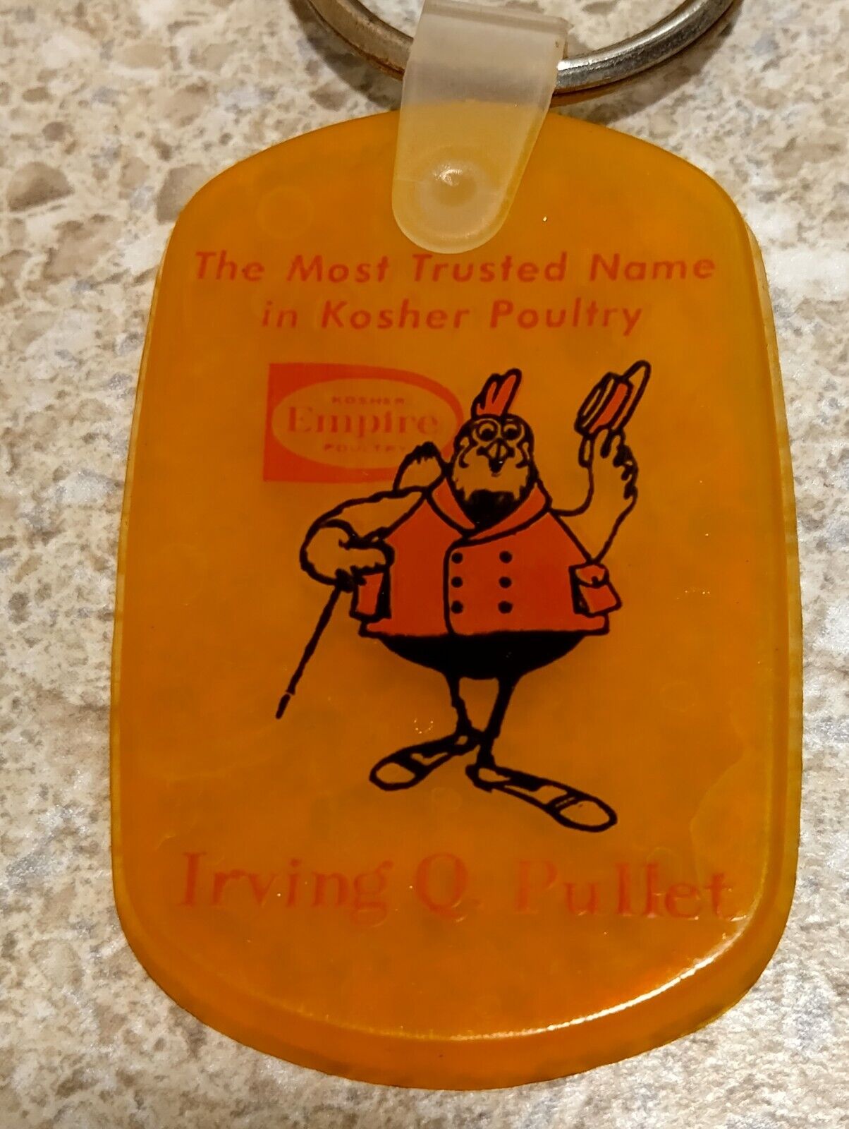 Vintage IRVING Q PULLET EMPIRE KOSHER POULTRY Chicken Mascot Keychain NY